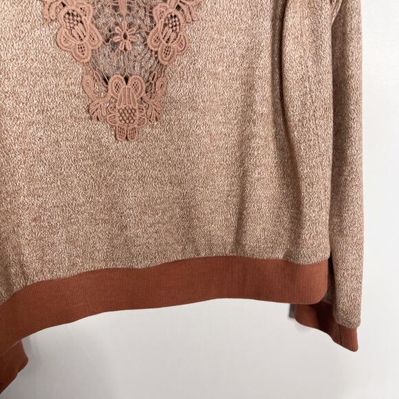 Hem & Thread M Orange Rust Heather Lace Inset Back VNeck Pullover Sweatshirt - Picture 7 of 10